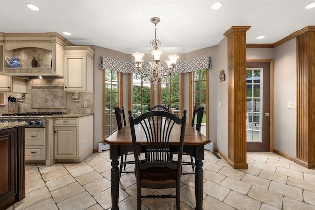15 Wenlock Cir, Easton, MA 02356 - dining room featuring a chandelier, baseboards, recessed lighting, and a baseboard heating unit