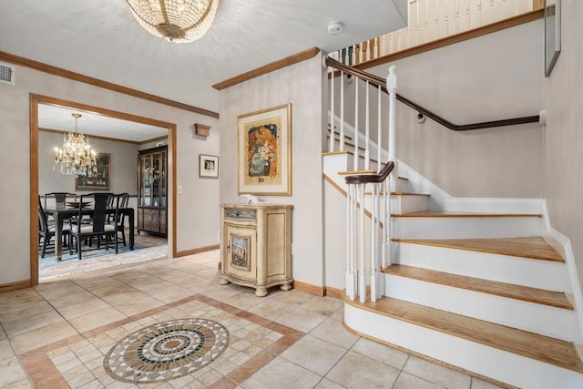 15 Wenlock Cir, Easton, MA 02356 - staircase featuring a chandelier, tile patterned floors, baseboards, and ornamental molding
