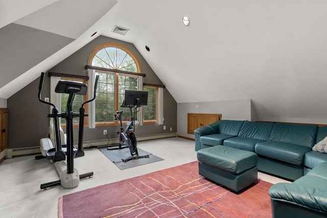 15 Wenlock Cir, Easton, MA 02356 - workout room featuring vaulted ceiling, a baseboard heating unit, carpet, and baseboards