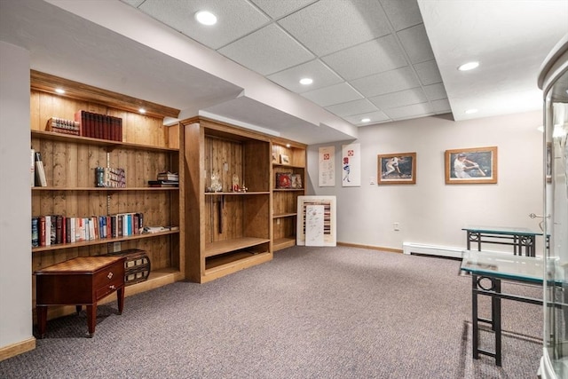 15 Wenlock Cir, Easton, MA 02356 - sitting room featuring carpet, baseboards, recessed lighting, a drop ceiling, and a baseboard radiator