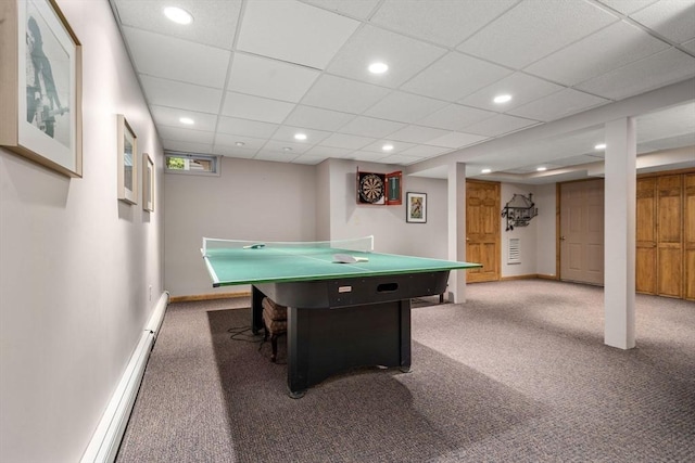15 Wenlock Cir, Easton, MA 02356 - recreation room featuring carpet flooring, baseboards, a baseboard radiator, and recessed lighting
