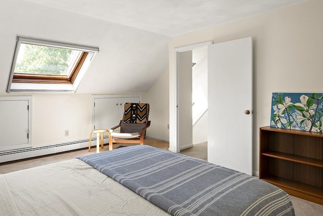 58 Edward Rd, Watertown, MA 02472 - bedroom with baseboard heating, vaulted ceiling, and a skylight