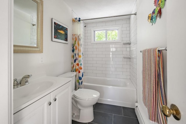 58 Edward Rd, Watertown, MA 02472 - full bathroom with tile patterned flooring, vanity, shower / bathtub combination with curtain, and toilet