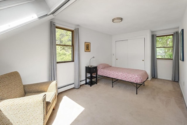 58 Edward Rd, Watertown, MA 02472 - bedroom featuring light carpet, multiple windows, a closet, and vaulted ceiling