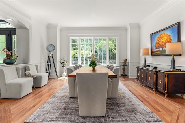 6 Wayside Cir, Framingham, MA 01701 - dining area with crown molding, wood finished floors, and wainscoting