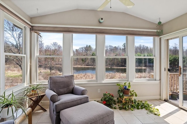10 Deer Run Dr, Westford, MA 01886 - sunroom / solarium with plenty of natural light, a water view, tile patterned floors, and vaulted ceiling