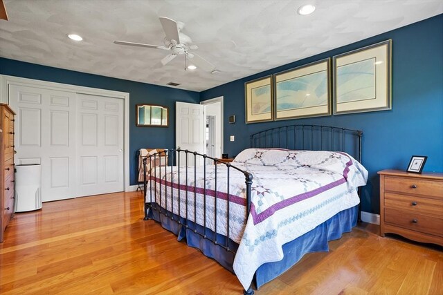 10 Deer Run Dr, Westford, MA 01886 - bedroom featuring recessed lighting, ceiling fan, wood finished floors, and visible vents