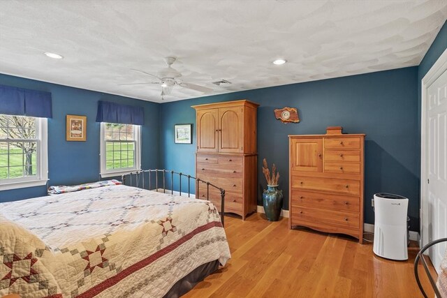 10 Deer Run Dr, Westford, MA 01886 - bedroom featuring a ceiling fan, visible vents, light wood-type flooring, baseboards, and recessed lighting