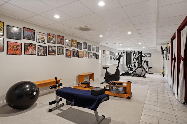 10 Deer Run Dr, Westford, MA 01886 - exercise area with recessed lighting, baseboards, and a drop ceiling