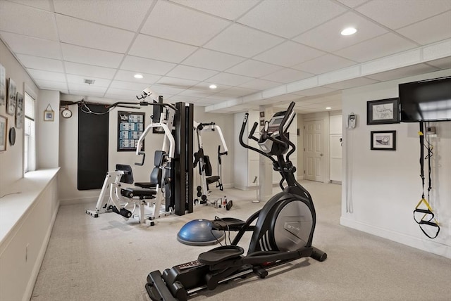 10 Deer Run Dr, Westford, MA 01886 - workout area featuring baseboards, a drop ceiling, and recessed lighting
