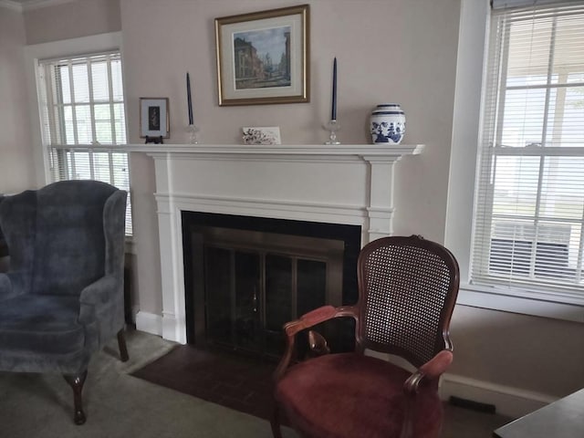 54 Hawthorn St, New Bedford, MA 02740 - sitting room with carpet flooring and a fireplace with flush hearth