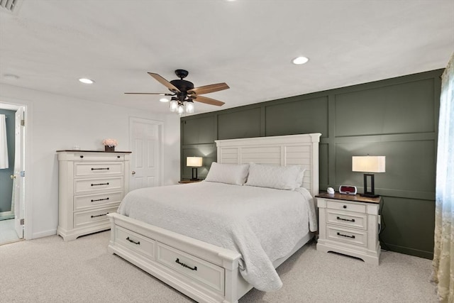 36 Emerald Dr, Lynn, MA 01094 - bedroom featuring a decorative wall, recessed lighting, light carpet, and a ceiling fan