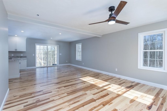 261/2 Cherry St, Spencer, MA 01562 - unfurnished living room featuring recessed lighting, light wood-type flooring, baseboards, and ceiling fan