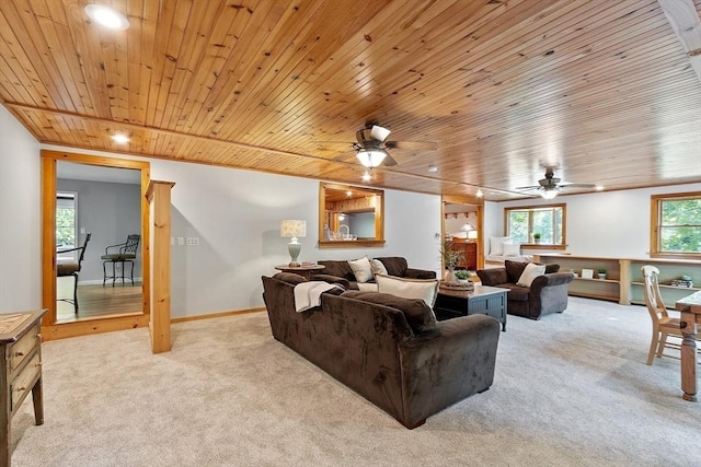 1 Sheffield Cir, Andover, MA 01810 - carpeted living room with wood ceiling and a ceiling fan