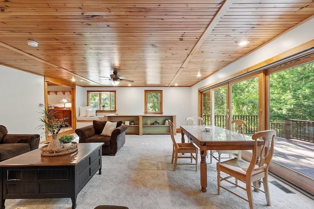 1 Sheffield Cir, Andover, MA 01810 - dining space with wooden ceiling, carpet floors, and a ceiling fan