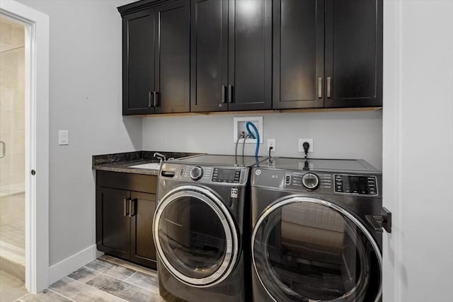 21 Brand Blvd Unit 21, Scituate, MA 02066 - clothes washing area with cabinet space, washer and clothes dryer, and baseboards