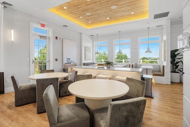 21 Brand Blvd Unit 21, Scituate, MA 02066 - dining room with a raised ceiling, plenty of natural light, light wood-type flooring, wooden ceiling, and recessed lighting