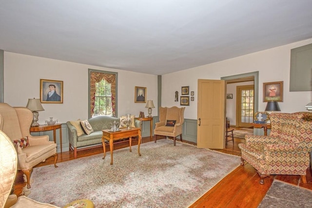 living room with wood finished floors