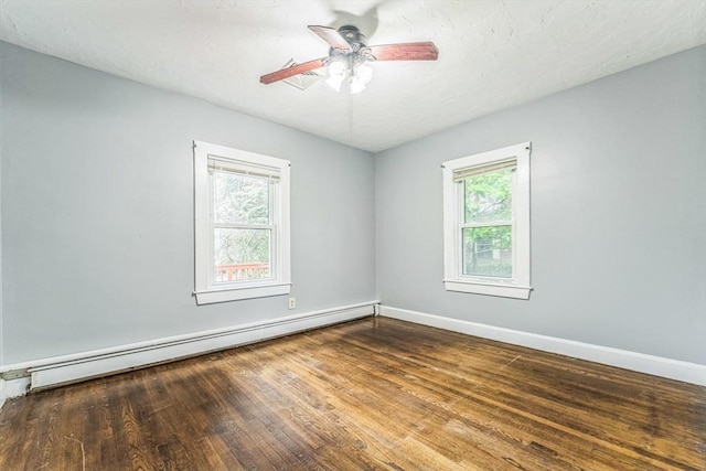 328 E Main St, Marlborough, MA 01752 - unfurnished room with a baseboard radiator, wood finished floors, a ceiling fan, and baseboards