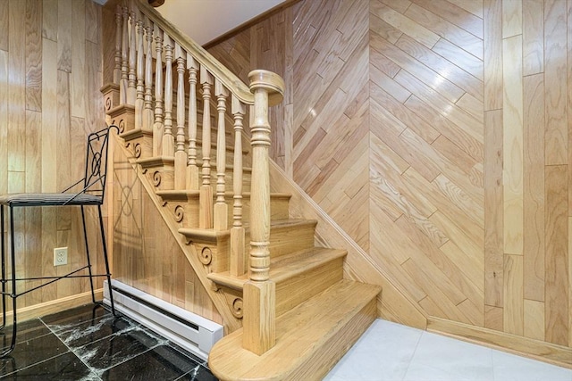 19 Spruce Pond Rd Unit 19, Franklin, MA 02038 - stairs with wood walls and a baseboard radiator
