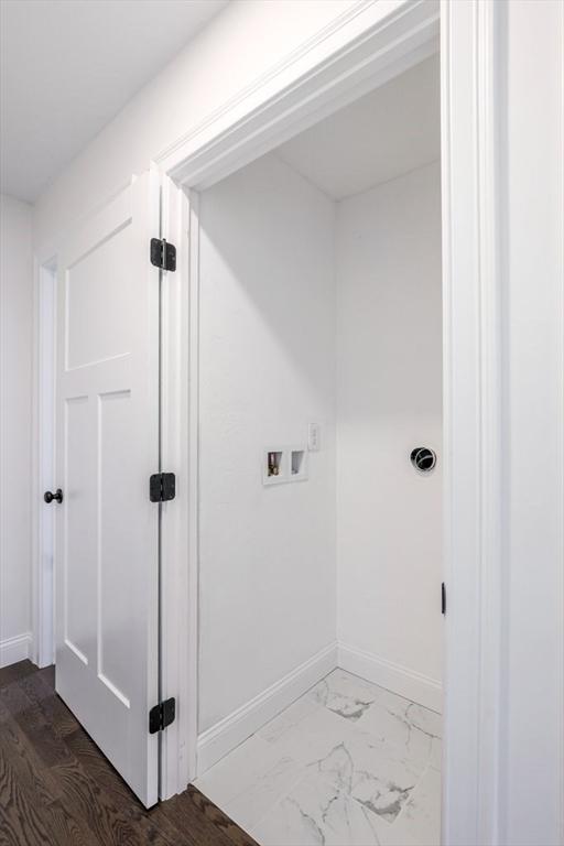 40 Jackson Ln, Barre, MA 01005 - laundry area with baseboards, washer hookup, and dark marble finish floors