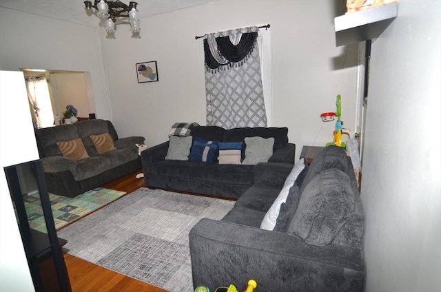 living room with hardwood / wood-style flooring