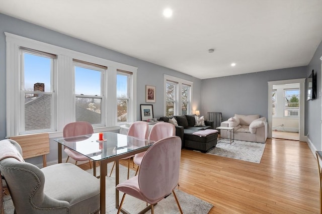 65-67 Westchester Rd, Newton, MA 02458 - dining area featuring light wood-style floors, recessed lighting, baseboards, and a wealth of natural light