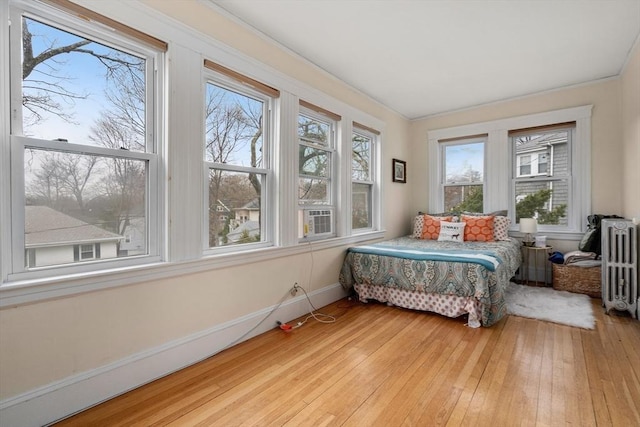 65-67 Westchester Rd, Newton, MA 02458 - bedroom with light wood-style flooring, radiator, and cooling unit