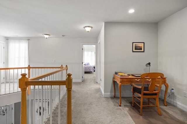 interior space with plenty of natural light, recessed lighting, carpet, and baseboards