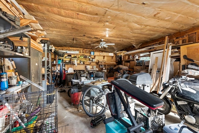 interior space featuring ceiling fan