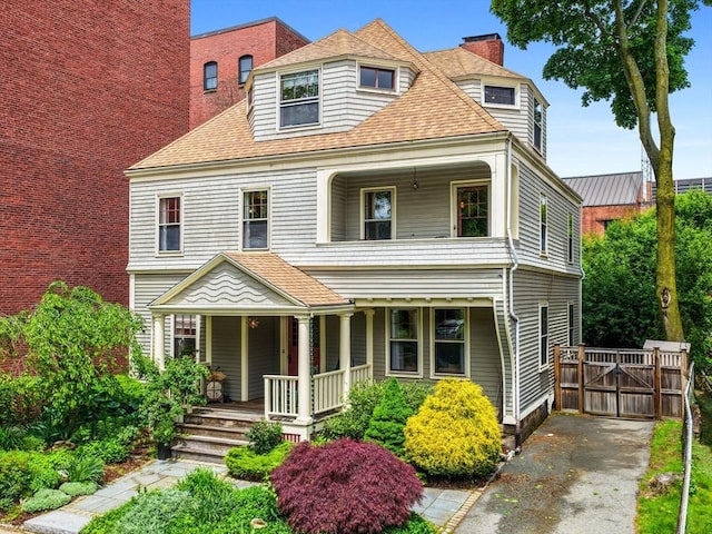4 Greenough Ave, Boston, MA 02130 - view of front of property featuring a porch, a chimney, roof with shingles, and a gate