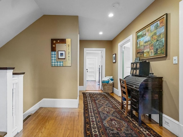 4 Greenough Ave, Boston, MA 02130 - hall featuring light wood finished floors, baseboards, recessed lighting, and lofted ceiling