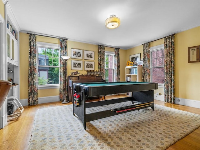 4 Greenough Ave, Boston, MA 02130 - rec room featuring wood finished floors, pool table, ornamental molding, and baseboards