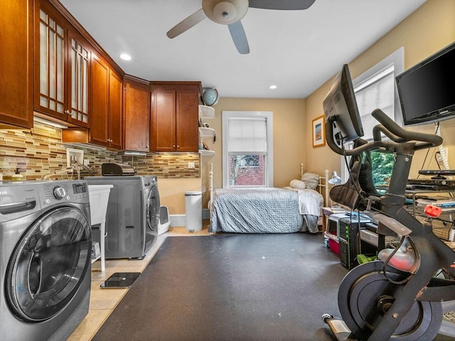 4 Greenough Ave, Boston, MA 02130 - laundry room with separate washer and dryer, ceiling fan, cabinet space, and recessed lighting