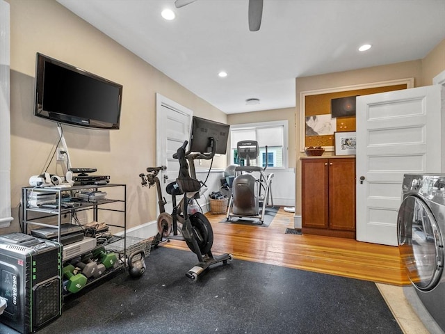 4 Greenough Ave, Boston, MA 02130 - exercise area with washer / dryer, ceiling fan, and recessed lighting