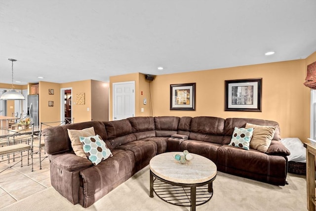 living room with light tile patterned floors