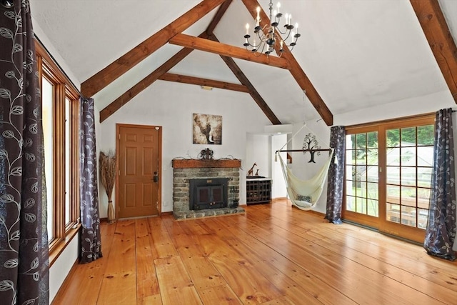 41B Washington St, Boxford, MA 01921 - living area featuring a chandelier, wood-type flooring, and a fireplace