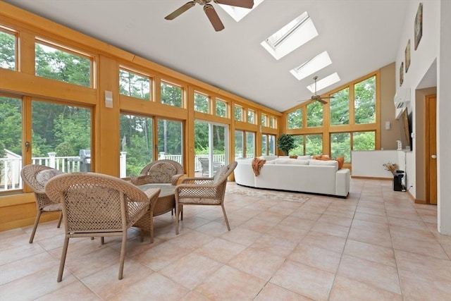 41B Washington St, Boxford, MA 01921 - sunroom / solarium with high vaulted ceiling, a skylight, healthy amount of natural light, and tile patterned floors