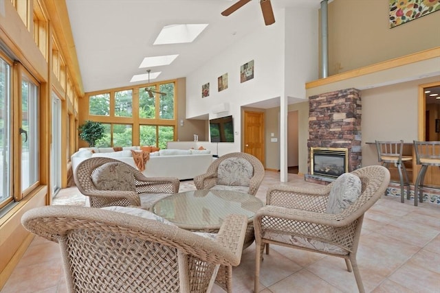 41B Washington St, Boxford, MA 01921 - sunroom with a skylight, high vaulted ceiling, and tile patterned flooring