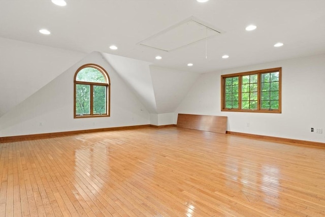 41B Washington St, Boxford, MA 01921 - bonus room with attic access, light wood-style floors, plenty of natural light, lofted ceiling, and recessed lighting