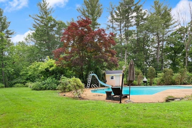 41B Washington St, Boxford, MA 01921 - swimming pool with a water slide and a lawn