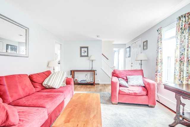 living room featuring light wood-type flooring