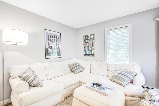 living room with a baseboard radiator