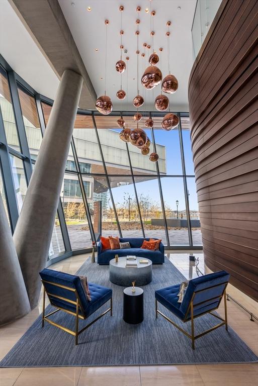 lobby featuring a water view
