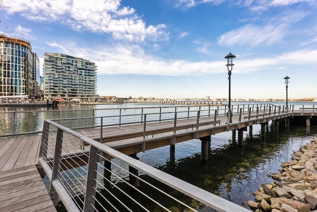 dock area featuring a water view