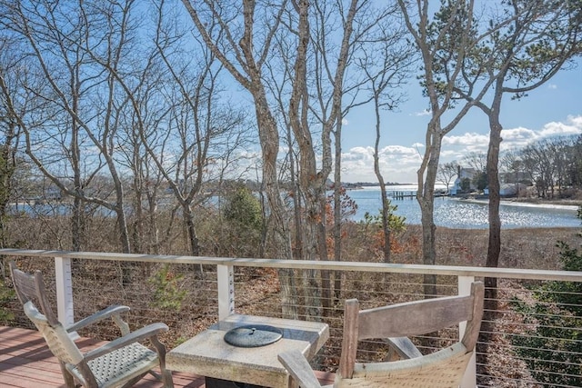 wooden deck with a water view