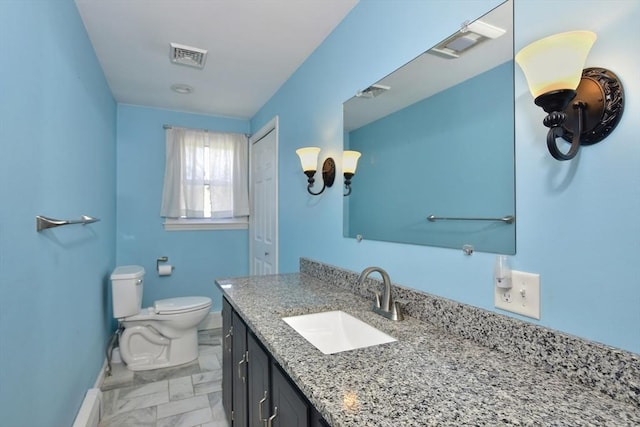 231 Mattapoisett Rd, Acushnet, MA 02743 - bathroom with baseboards, visible vents, toilet, and vanity