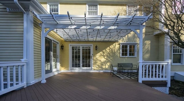 wooden terrace featuring a pergola