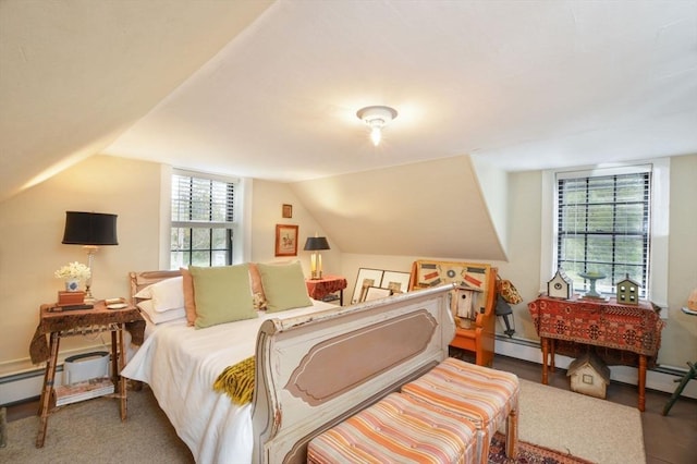 bedroom with lofted ceiling