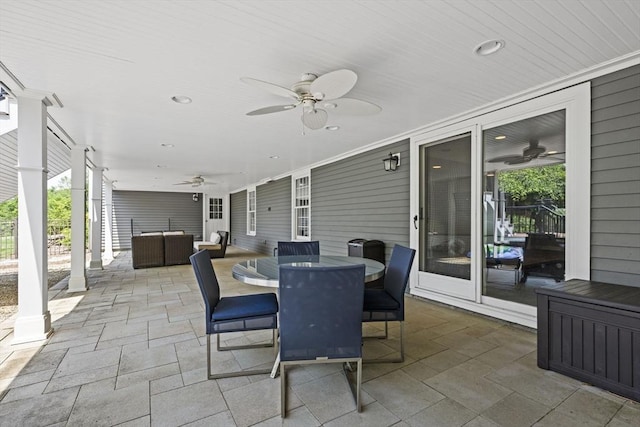5 John Matthew Rd, Hopkinton, MA 01748 - view of patio / terrace with a ceiling fan, an outdoor living space, and outdoor dining area